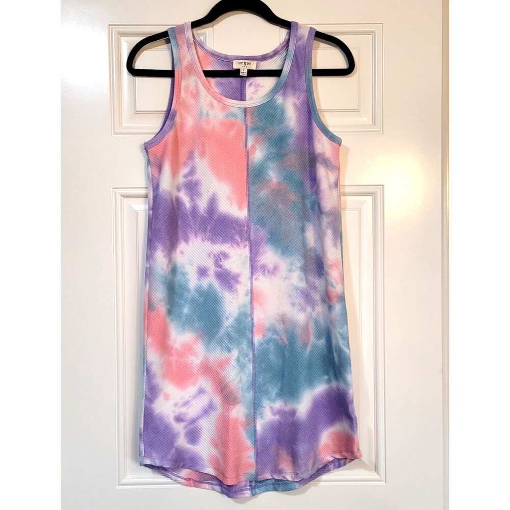 Umgee Pastel Tie Dye Knee Length Sleeveless Dress Ribbed Size S Beach Vacation